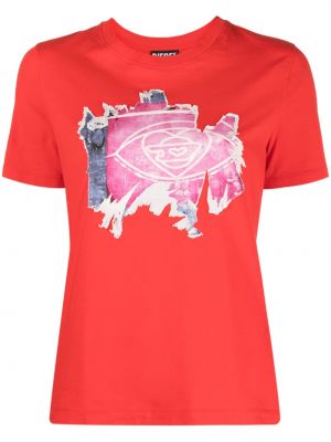 T-shirt en coton à imprimé Diesel rouge
