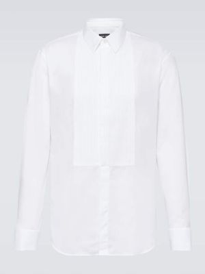 Плисирана памучна риза Giorgio Armani бяло