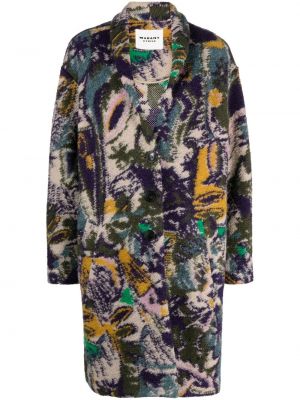 Květinový vlněný kabát s potiskem Marant Etoile fialový