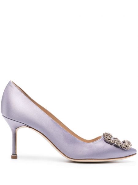 Pantofi cu toc din satin Manolo Blahnik violet