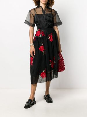 Falda con bordado de flores Simone Rocha negro