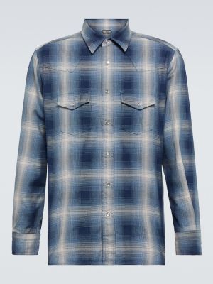 Καρό βαμβακερό πουκάμισο Tom Ford μπλε