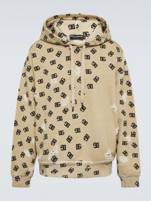 Pamučna hoodie s kapuljačom s printom Dolce&gabbana bež