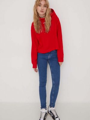 Bluza z kapturem z nadrukiem Tommy Jeans czerwona