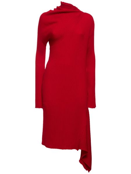 Asimetrična volnena midi obleka z draperijo Marques'almeida rdeča