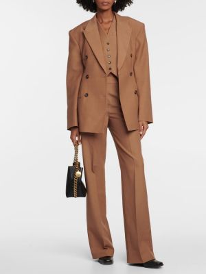 Voľné vlnené nohavice s vysokým pásom Stella Mccartney hnedá