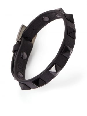 Bracelet en cuir à imprimé Valentino Garavani noir