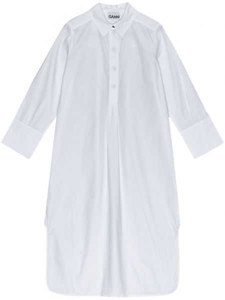 Βαμβακερή φόρεμα σε στυλ πουκάμισο Ganni λευκό