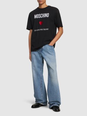 Bavlněné tričko jersey Moschino černé