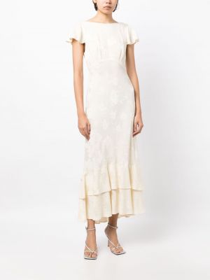 Sukienka długa w kwiatki żakardowa Rixo biała