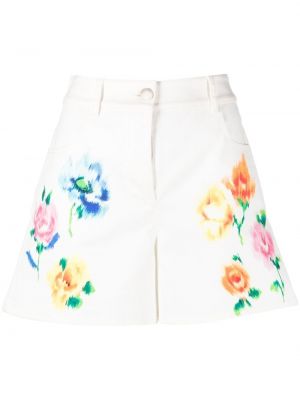 Kratke traper hlače s cvjetnim printom s printom Boutique Moschino bijela