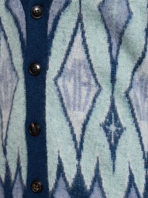 Cardigan en tricot à motif argyle en mohair Amiri bleu