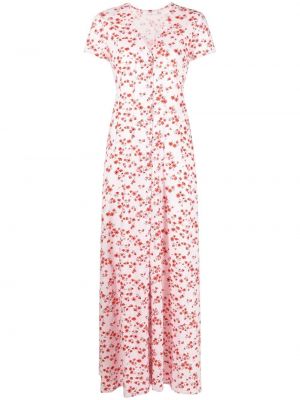 Макси рокля на цветя с принт с v-образно деколте Peony розово