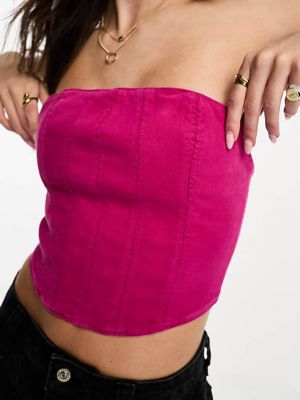 Ярко-розовый джинсовый корсетный топ с янтарными швами Waven