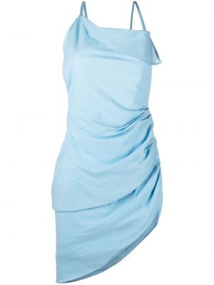Asimetrična večerna obleka z draperijo Jacquemus modra