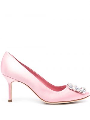Pantofi cu toc din satin Manolo Blahnik roz