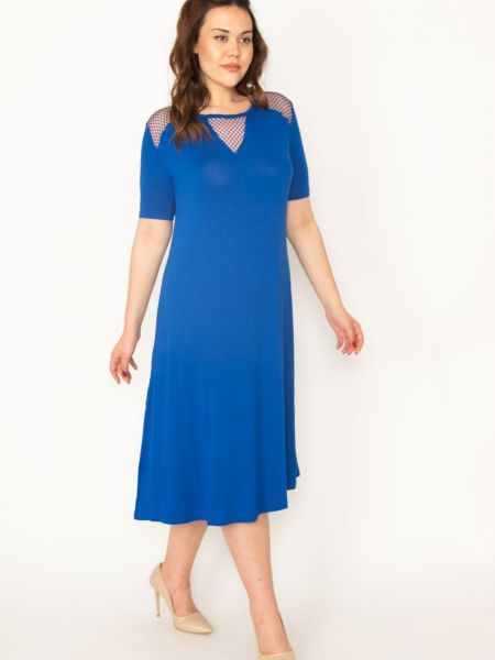 Viskózové šaty so sieťovinou şans modrá