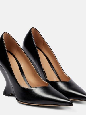 Кожени полуотворени обувки с клин ток Bottega Veneta черно