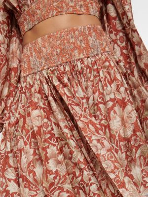 Asymetrická kvetinová hodvábna midi sukňa Zimmermann oranžová