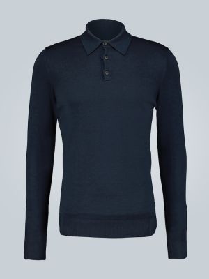 Strick merinowolle woll t-shirt Sunspel blau