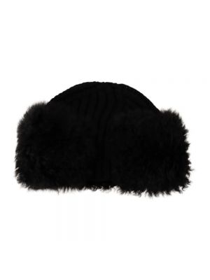 Czarna czapka z futerkiem Dolce And Gabbana
