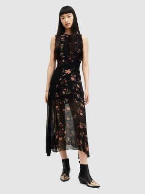 Sukienka midi w kwiatki Allsaints czarna