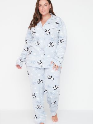 Пижама с принт с животински шарки Trendyol бяло