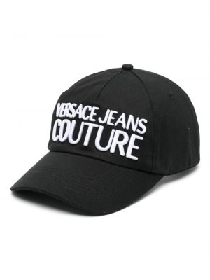 Памучна шапка с козирки бродирана Versace Jeans Couture черно