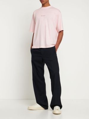 T-shirt en coton en tricot à imprimé Marni rose