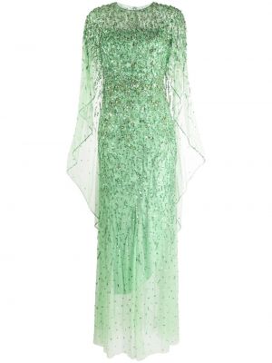 Robe de soirée à imprimé en cristal Jenny Packham vert