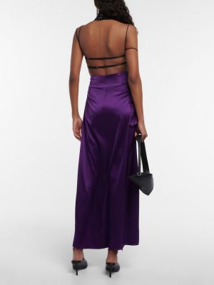 Asymetrická hodvábna saténová dlhá sukňa Didu fialová