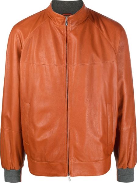 Usnjena jakna z zadrgo Brunello Cucinelli oranžna