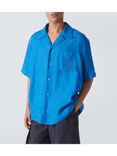 Lněná košile Loewe modrá