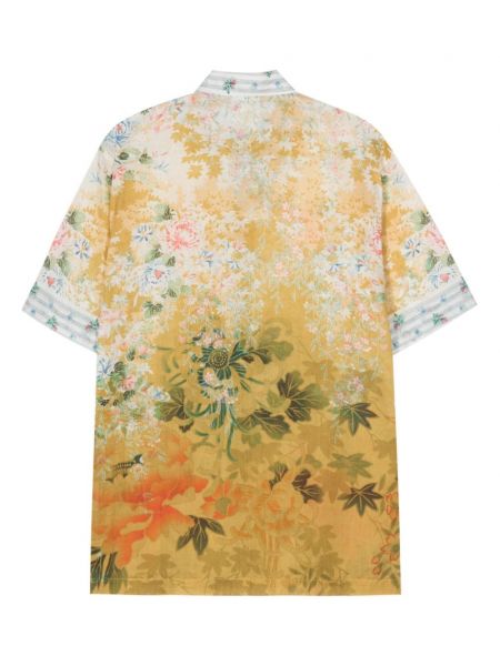 Kokvilnas krekls ar ziediem ar apdruku Pierre-louis Mascia dzeltens