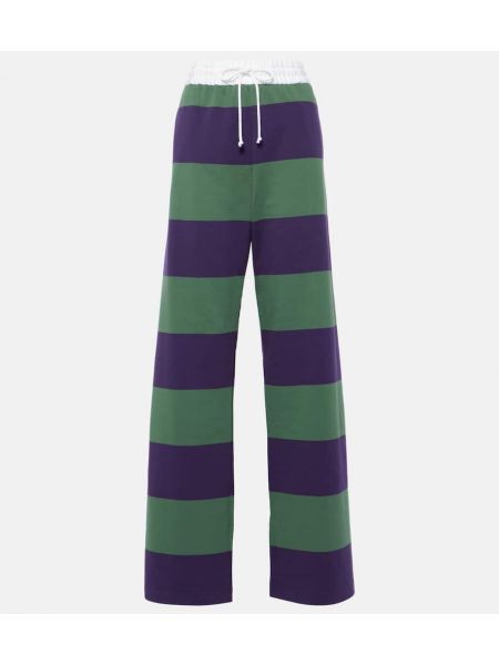 Pruhované bavlněné rovné kalhoty Dries Van Noten fialové