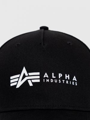 Czapka z daszkiem bawełniana z nadrukiem Alpha Industries czarna