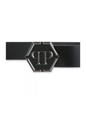 Cinturón de cuero con hebilla Philipp Plein negro