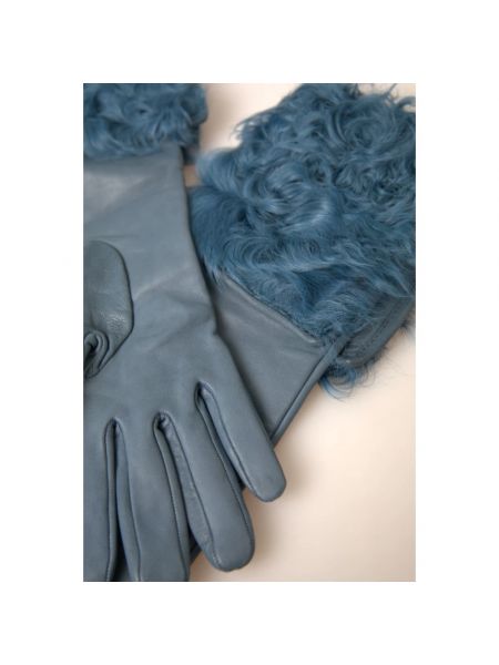Rękawiczki z futerkiem skórzane Dolce And Gabbana niebieskie
