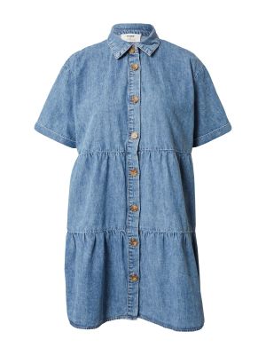 Jednofarebné bavlnené priliehavé košeľové šaty Cotton On - modrá