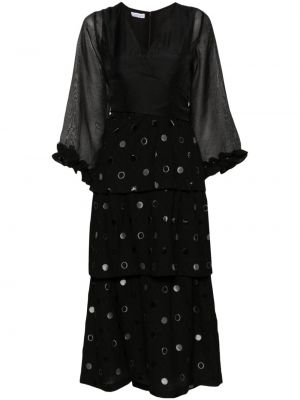 Žakárové puntíkaté koktejlové šaty Baruni černé