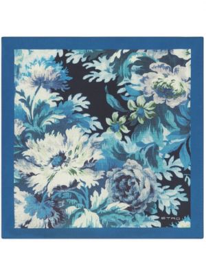 Jedwabny krawat w kwiatki z nadrukiem Etro niebieski