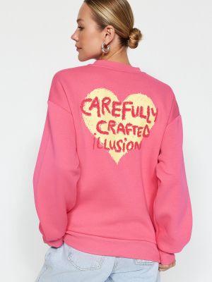 Oversized πλεκτός φούτερ fleece με σχέδιο Trendyol ροζ