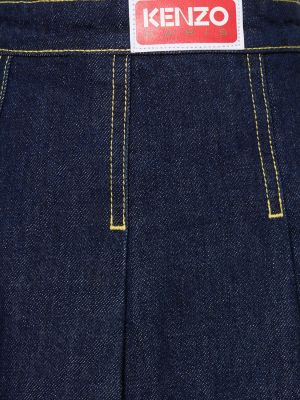 Plisovaná bavlnená džínsová sukňa Kenzo Paris modrá