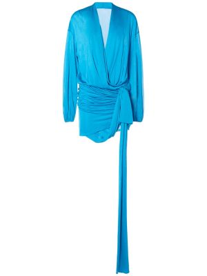 Μini φόρεμα με φιόγκο από βισκόζη από ζέρσεϋ Blumarine μπλε