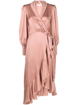 Hodvábne midi šaty Zimmermann ružová