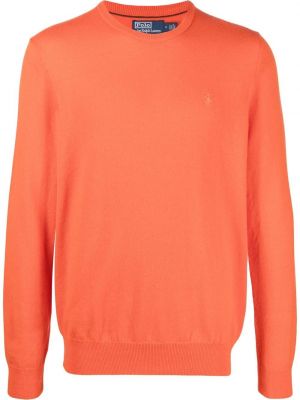 Pomarańczowy sweter wełniany z okrągłym dekoltem Polo Ralph Lauren