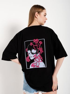 Tricou cu model floral cu imagine oversize K&h Twenty-one negru