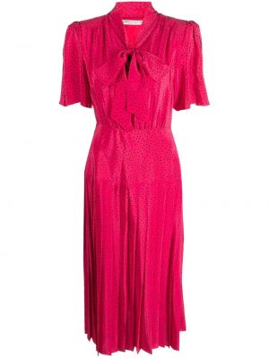 Jedwabna sukienka w grochy plisowana Alessandra Rich różowa