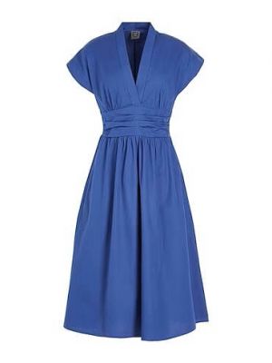 Хлопковое платье миди с v-образным вырезом 8 By Yoox синее