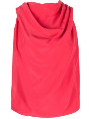Jedwabna bluzka bez rękawów drapowana Lanvin różowa